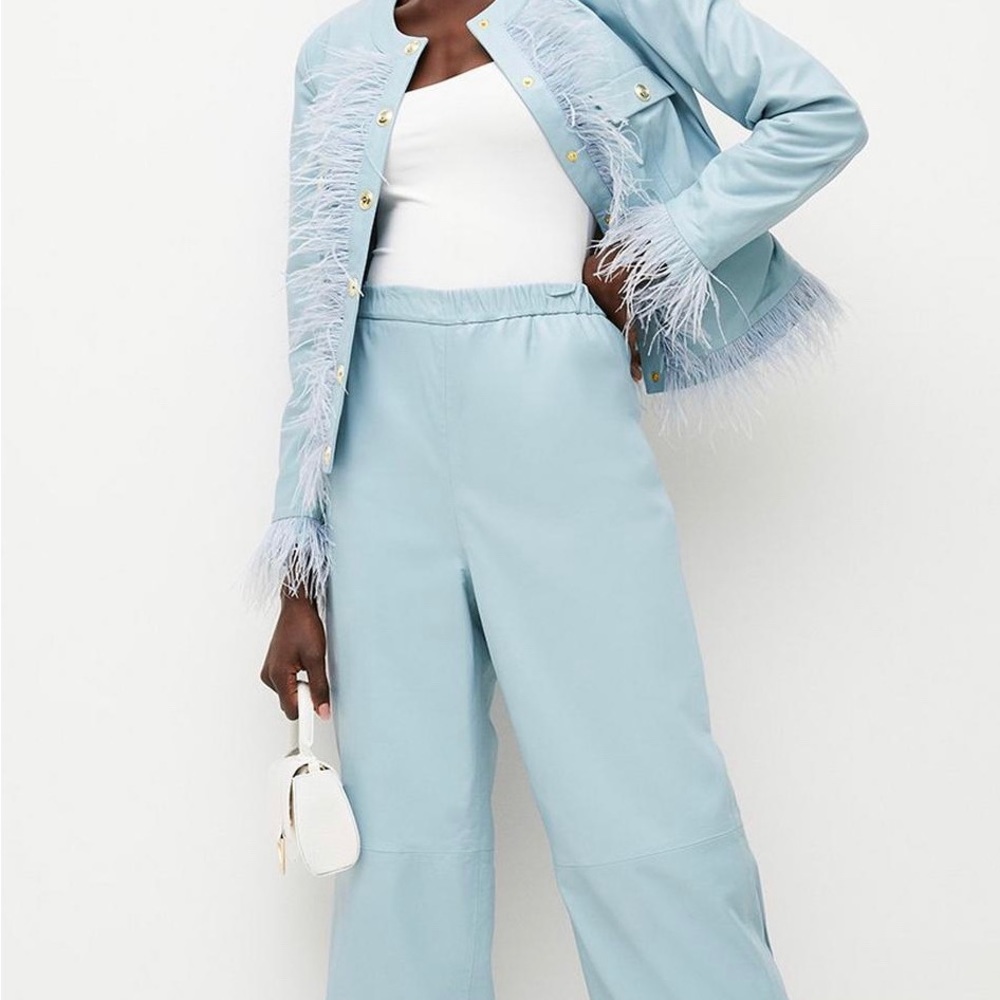 Karen Millen leather Feather hem pants